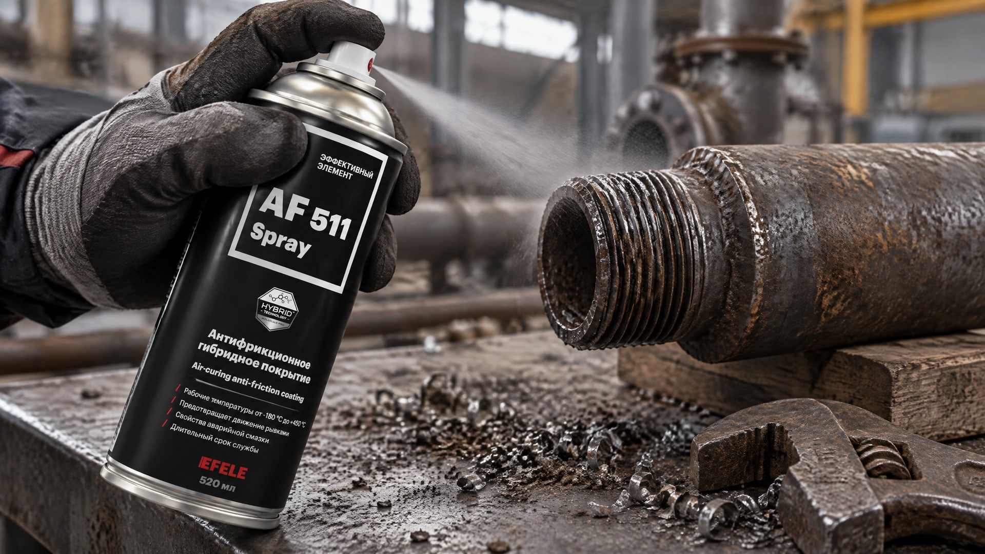 Нанесение твердой смазки EFELE AF-511 Spray на детали.